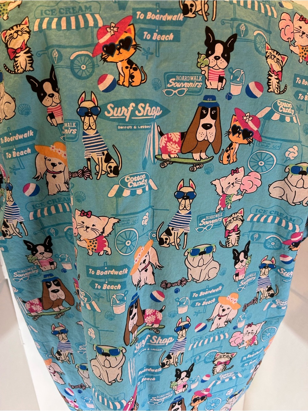 Cherokee Blue and Pink Cartoon Print Scrub Top - Picture 2 of 3